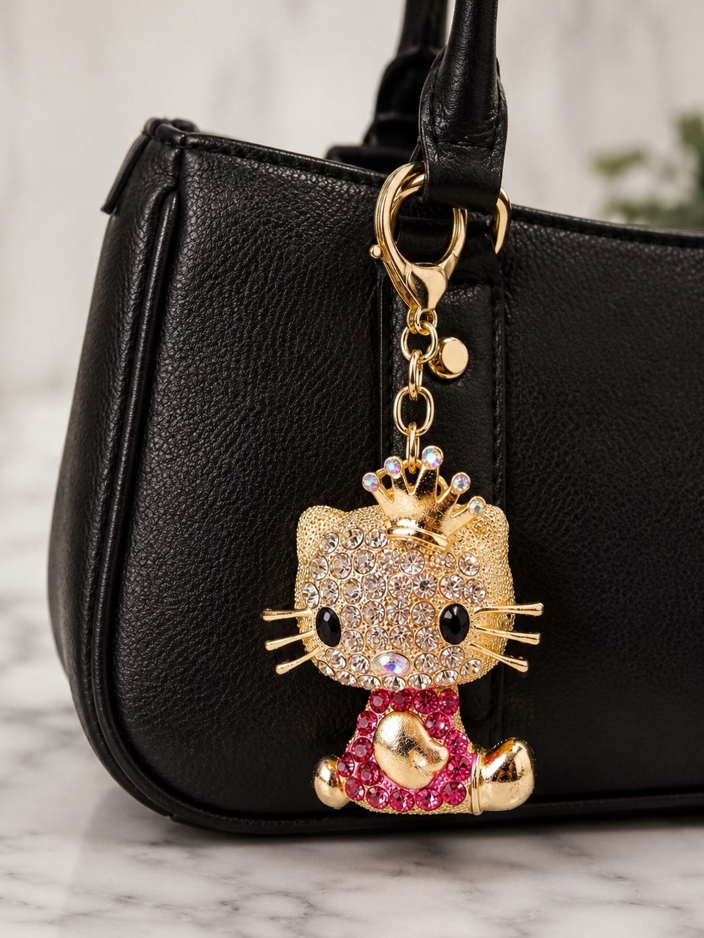 Hello Kitty Tiara Crystal Gold Keychain Bag Charm